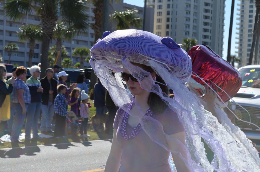 The Navarre Beach Marine Science Station marched with these elaborate jellyfish hats.