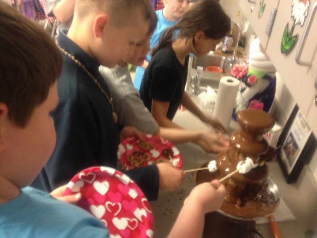 A classmate's Mom brought in a chocolate fountain! The kids LOVED IT!!!