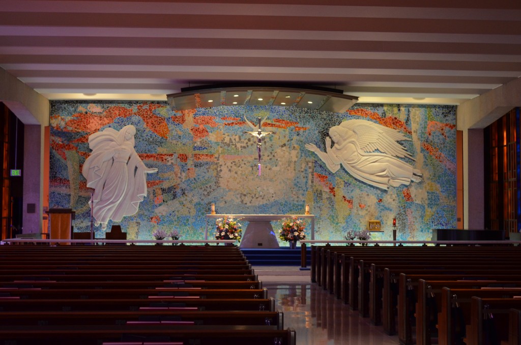 This is the Catholic Chapel, which is down below the Protestant chapel. Read more about it here. http://en.wikipedia.org/wiki/United_States_Air_Force_Academy_Cadet_Chapel#Catholic_Chapel