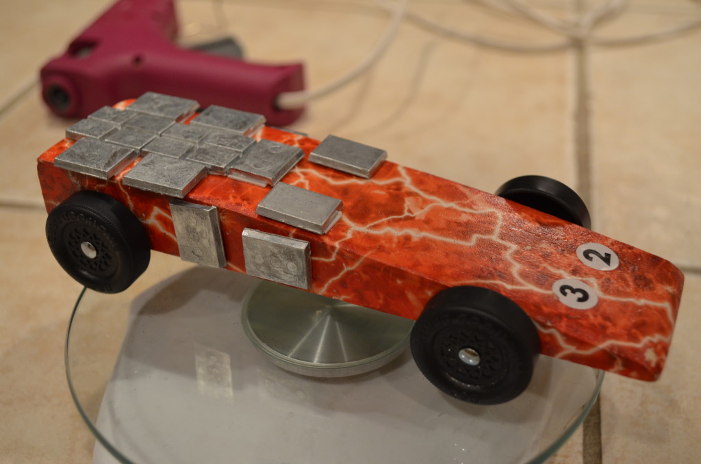 Jacob's completed Pinewood Derby car.