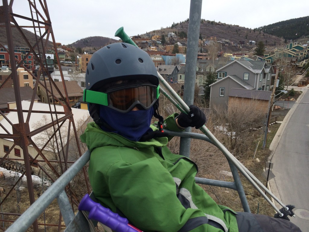 I love this shot of Jacob on the lift as it goes over Park City. Just behind him is the remnants of the Silver King Aerial Tramway.