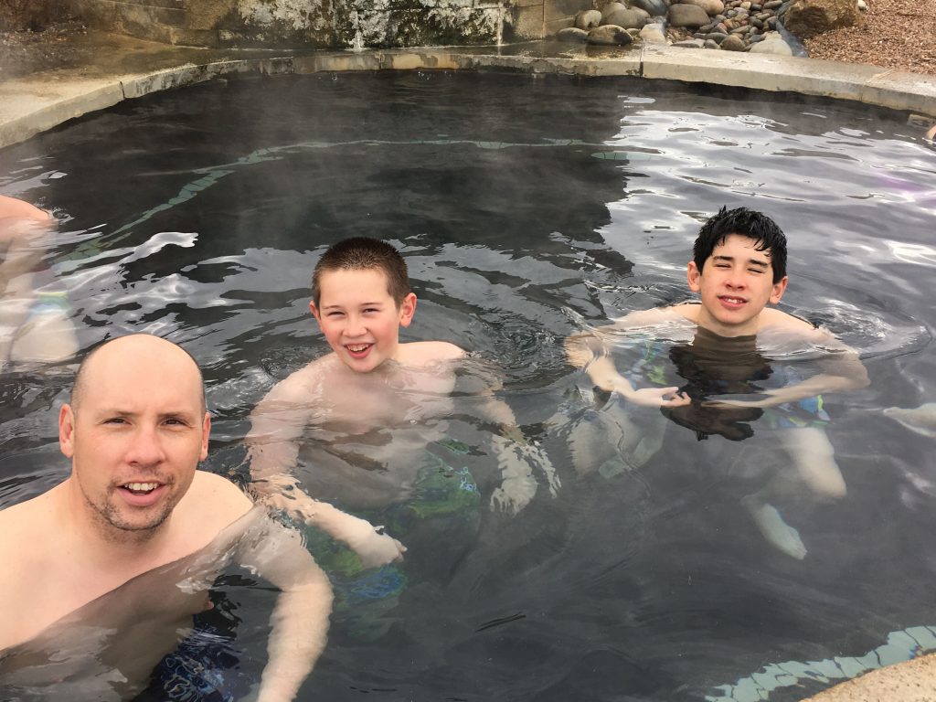 The day after visiting Beavercreek, we drove 45 miles west to the town of Glenwood Springs, known for its warm mineral pools. A new facility had opened in 2015 called "Iron Mountain Hot Springs" and we had a very nice time there. The boys really enjoyed the "family pool" that wasn't quite as hot. So even though it was December, the boys spent an afternoon playing at the pool. They slept well that night!